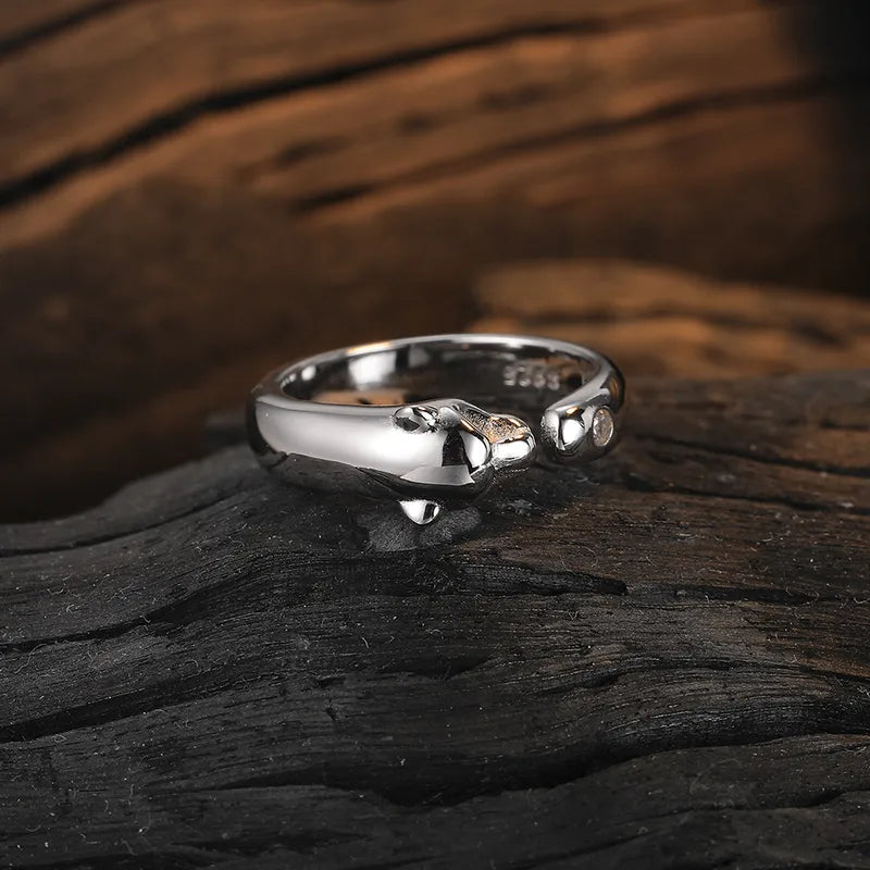 Sterling Silver Panther Adjustable Ring with Zircon
