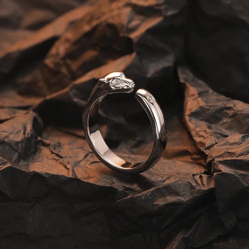 Sterling Silver Panther Adjustable Ring with Zircon