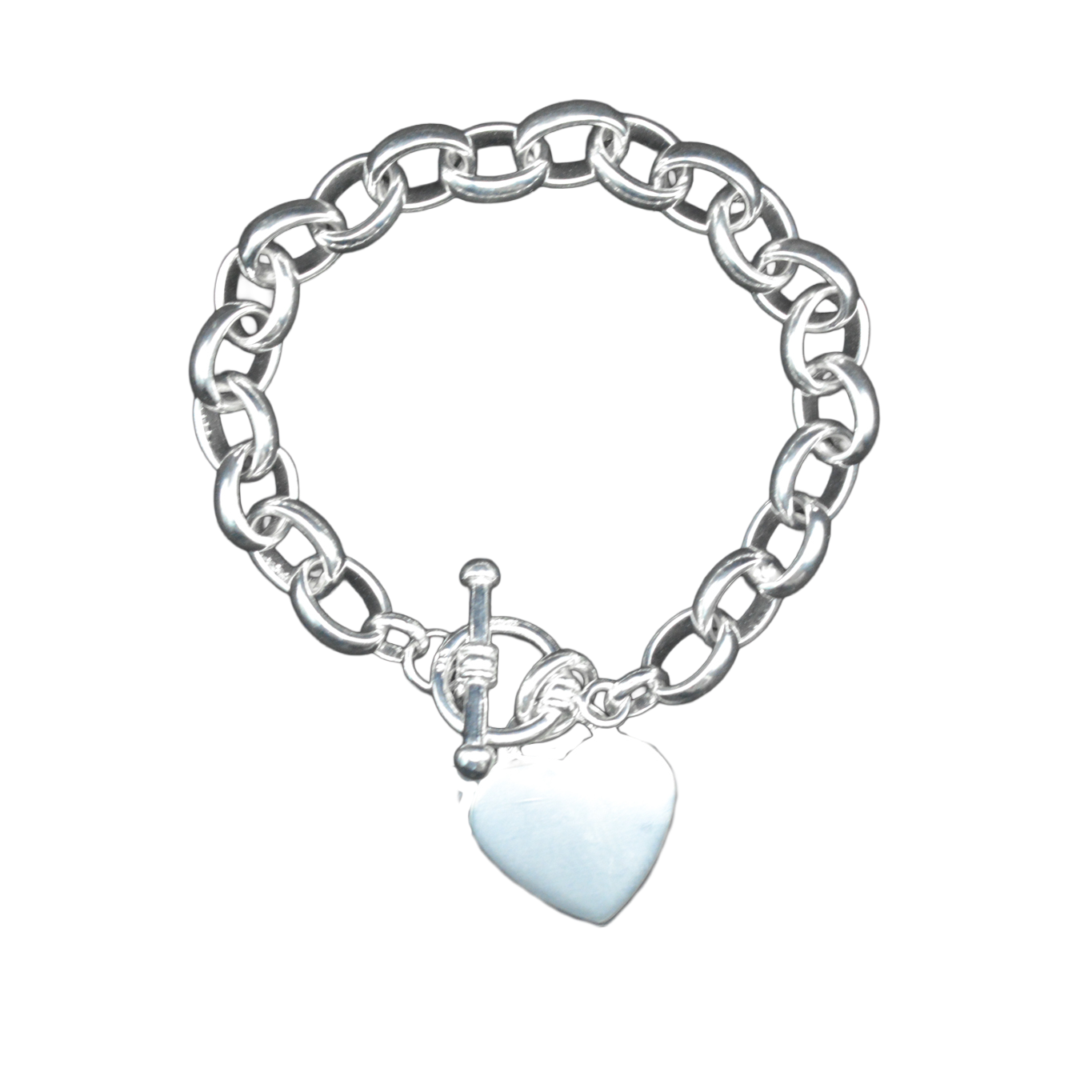 Silver 8.8mm Oval Link Belcher Bracelet T-Bar Heart 19cm Heavy Bracelet Handmade