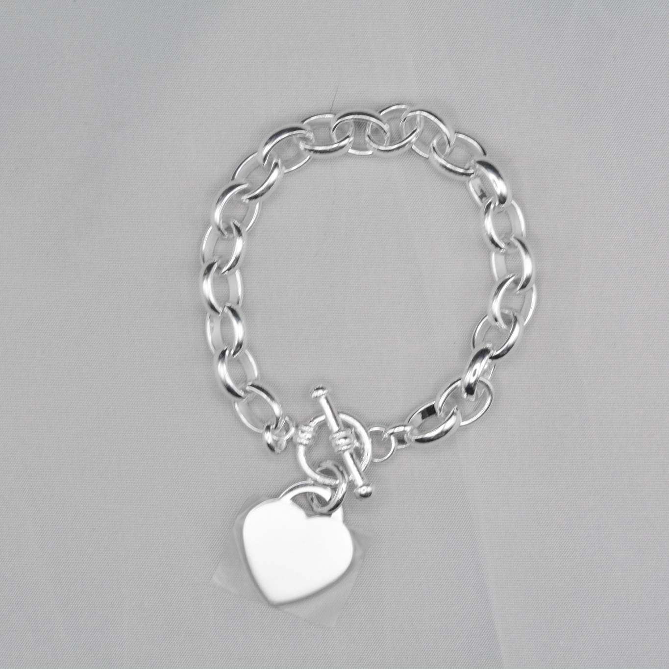 Silver 8.8mm Oval Link Belcher Bracelet T-Bar Heart 19cm Heavy Bracelet Handmade