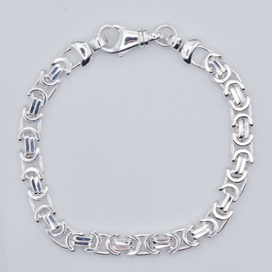 S926 Sterling Silver 7.5" Flat Byzantine Bracelet Heavy 19cm Lobster Clasp