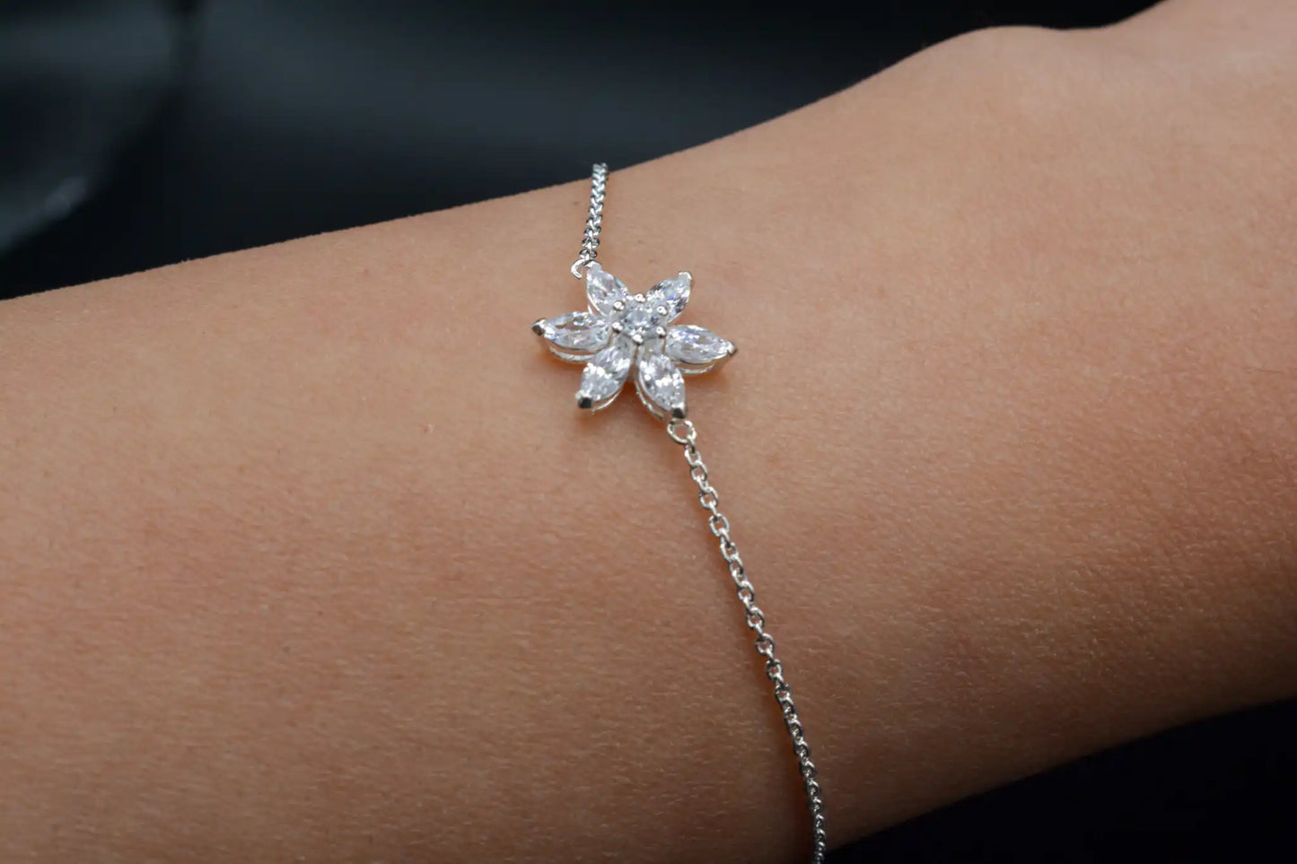 Beginnings - Sterling Silver Flower Bracelet with Cubic Zirconia