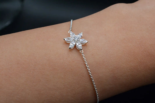 Beginnings - Sterling Silver Flower Bracelet with Cubic Zirconia