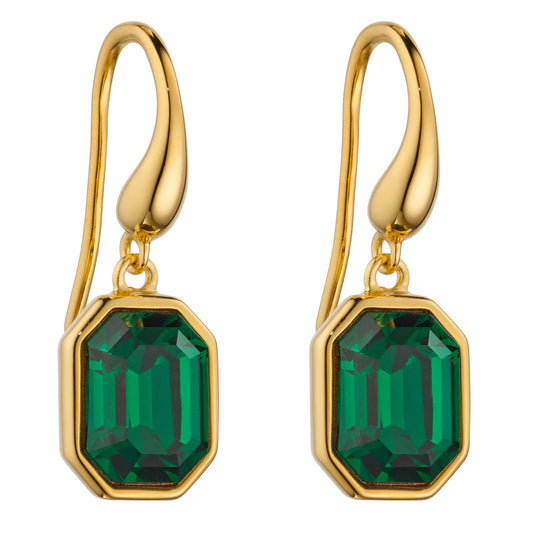 Gecko Elongated Octagon Drop Earrings with Crystal - 925 Sterling Silver