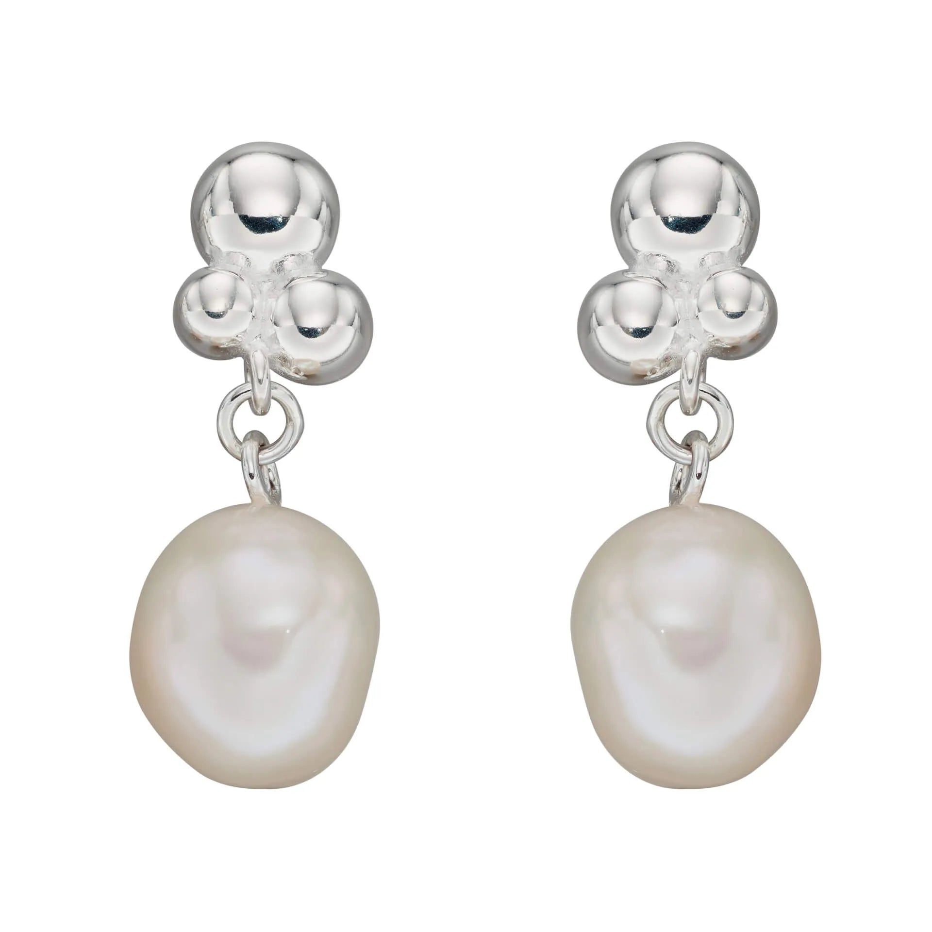 Freshwater Pearl Bubble Drop Earrings - E6091W - on white background