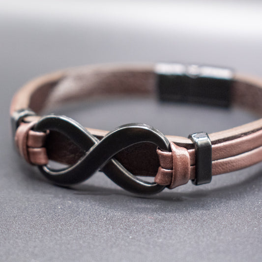 Genuine Leather Men Infinity Bracelet – Magnetic Buckle Woven Bracelet