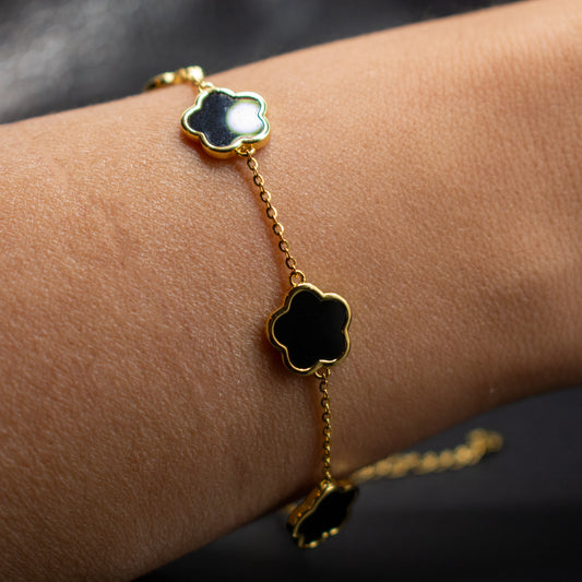 Sterling Silver Five Petal Flower Bracelet – S925 Gold Plated Elegant Jewelry