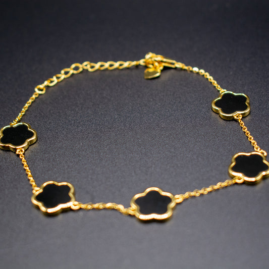 Sterling Silver Five Petal Flower Bracelet – S925 Gold Plated Elegant Jewelry