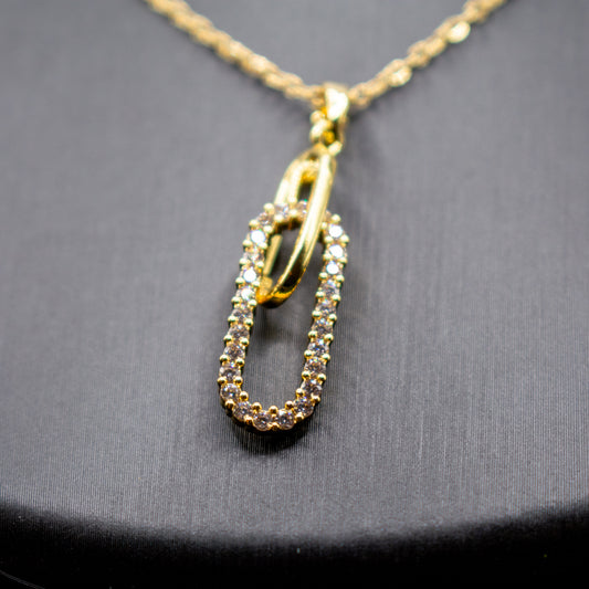 Paperclip Necklace – Titanium Steel 18K Gold Plated Oval Zircon Pendant