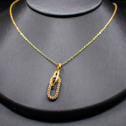 Paperclip Necklace – Titanium Steel 18K Gold Plated Oval Zircon Pendant