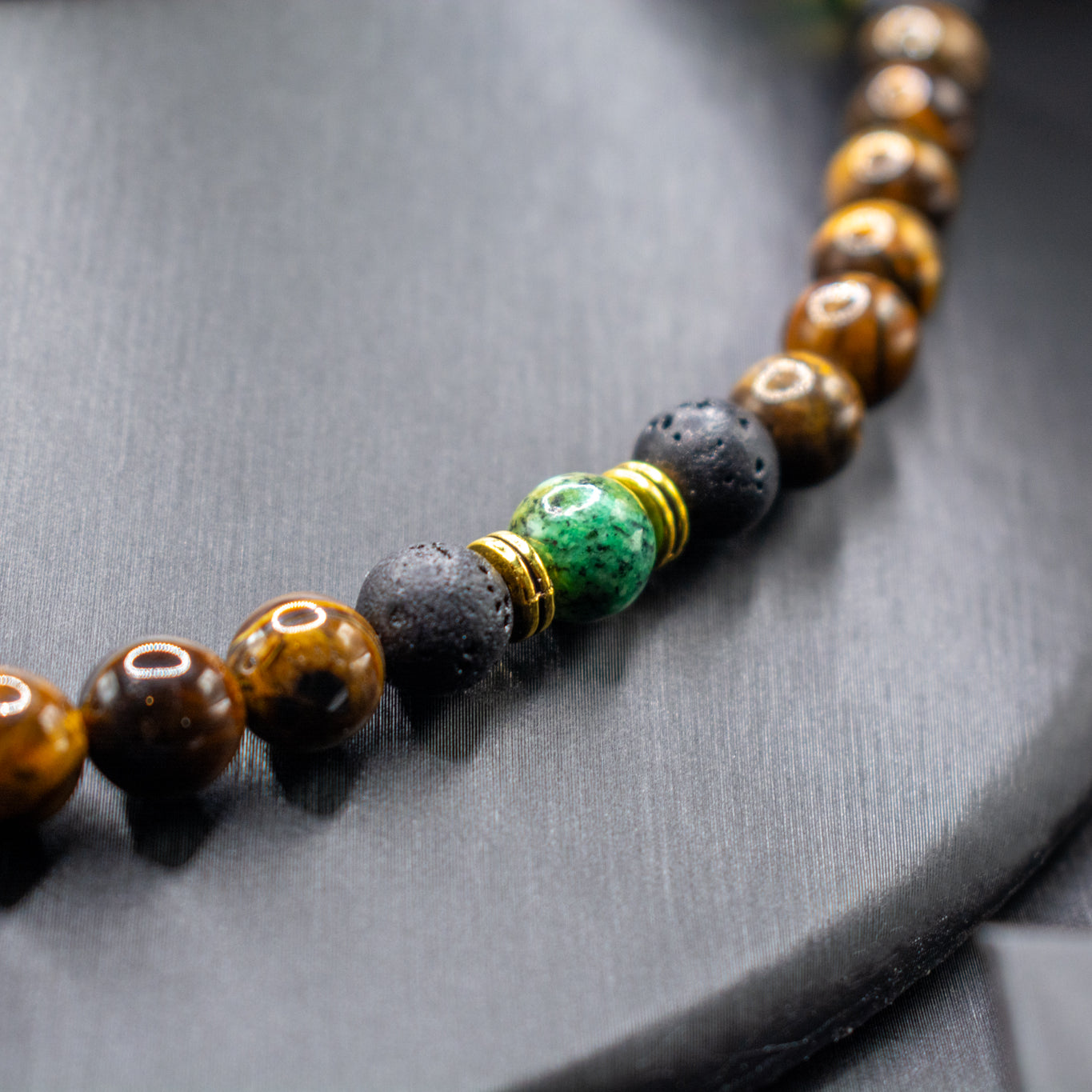 Natural Stone Beaded Necklace – Tiger Eye & Stainless Steel Unisex Design