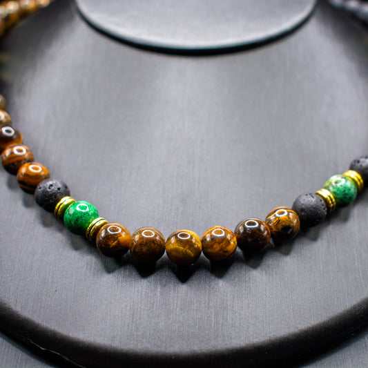 Natural Stone Beaded Necklace – Tiger Eye & Stainless Steel Unisex Design
