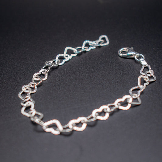 Sterling Silver Heart Chain Bracelet – Diamond Cut 19cm Elegant Jewelry