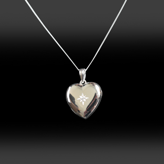 S925 Starburst Heart Locket Sterling Silver Necklace