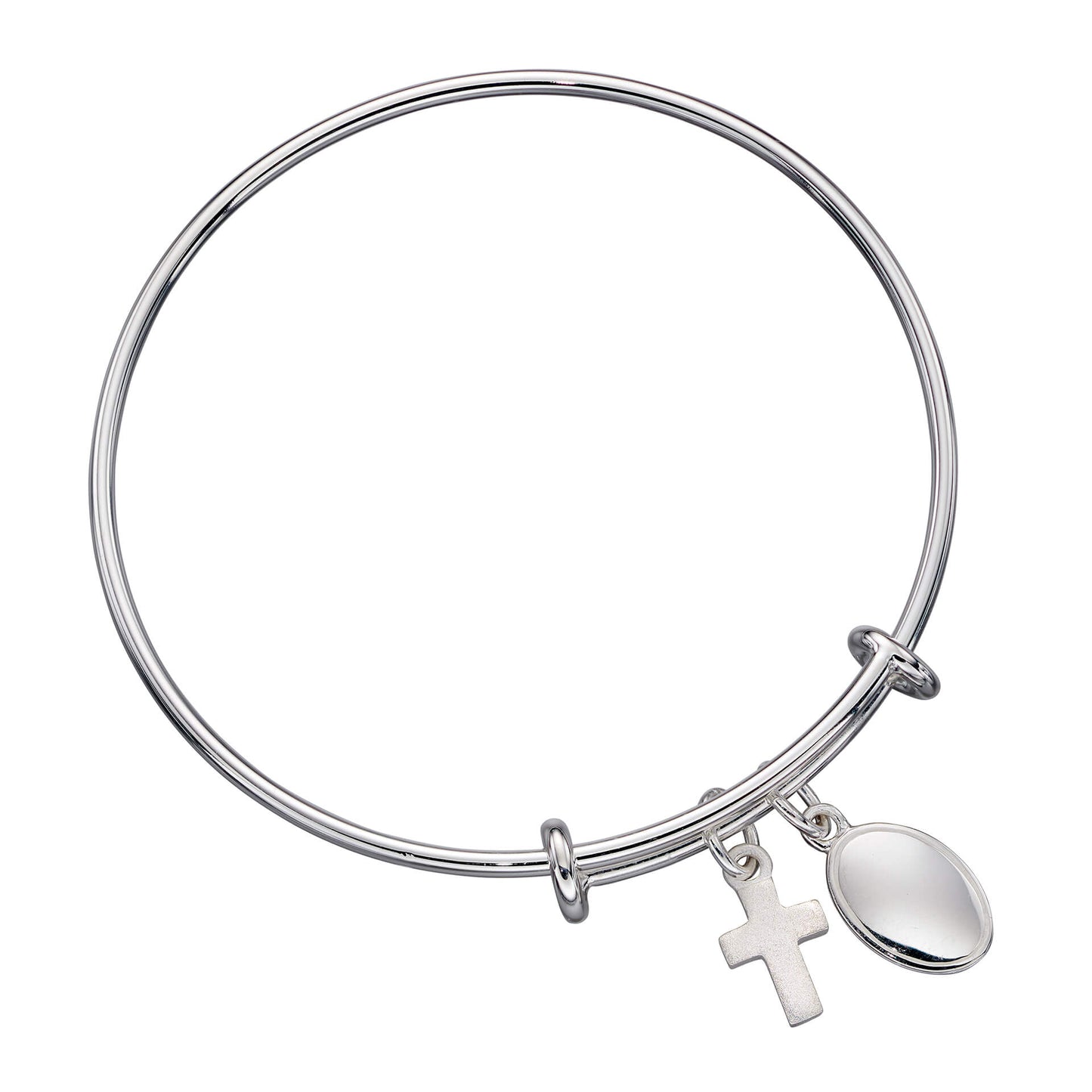 Beginnings - Sterling Silver Bangle With Cross Charm - For Children