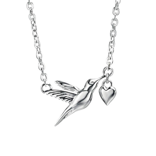Gecko Hummingbird Heart Necklace - 925 Sterling Silver