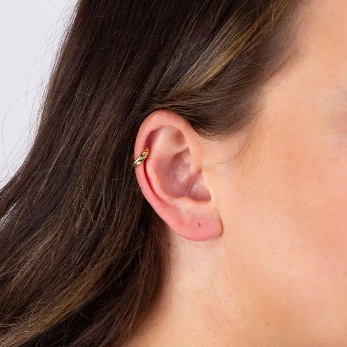 Textured Sterling Silver Gold Plated Ear Cuff -C173 - Worn by a Model on ear
