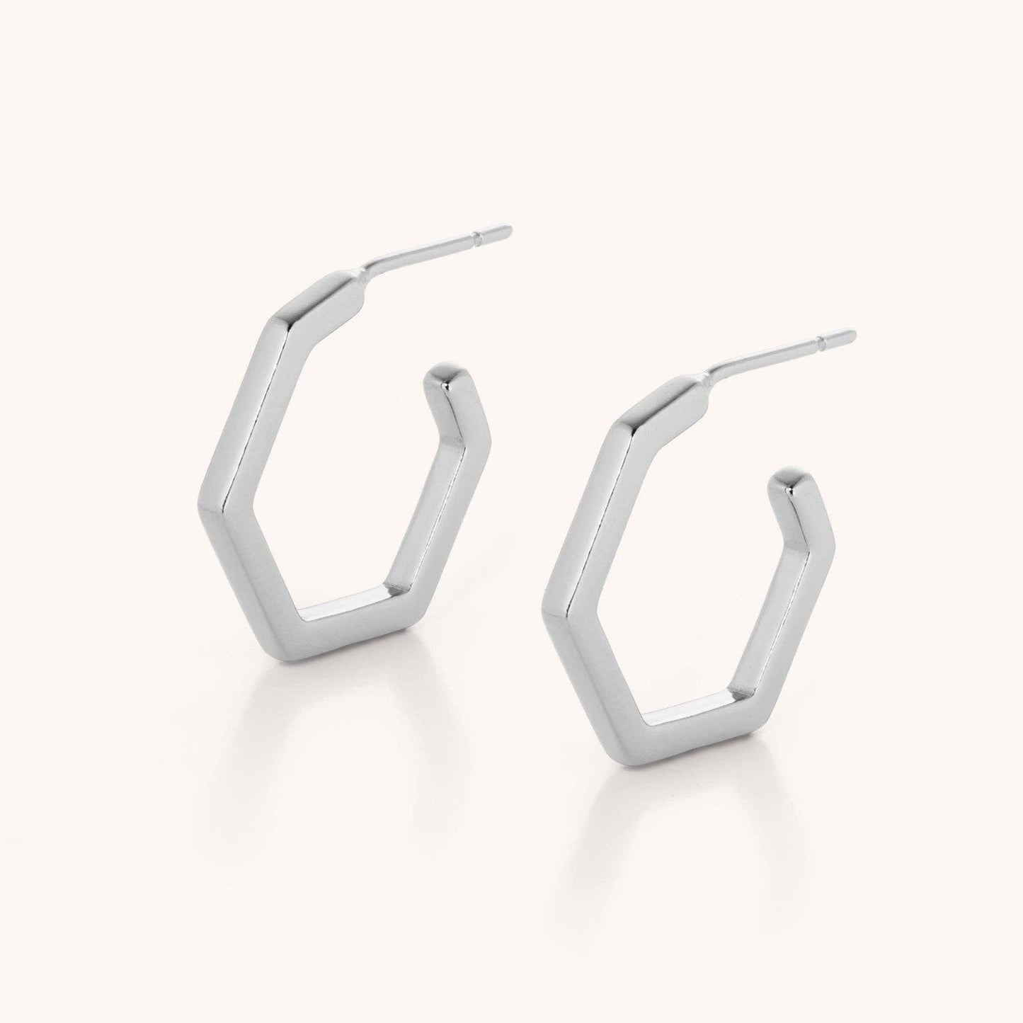 Nellou Hex Hoop Earrings – Modern Hexagonal Solid Silver 18ct Gold plated